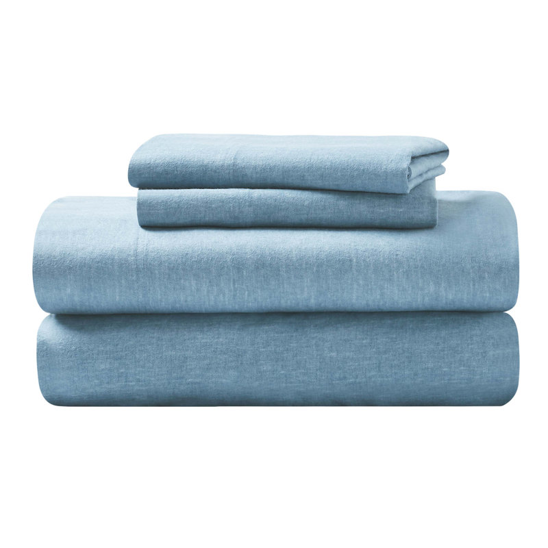 Ensemble de draps en flanelle de coton deux tons Superior, Bleu, Ensemble de draps pour très grand lit avec 2 taie