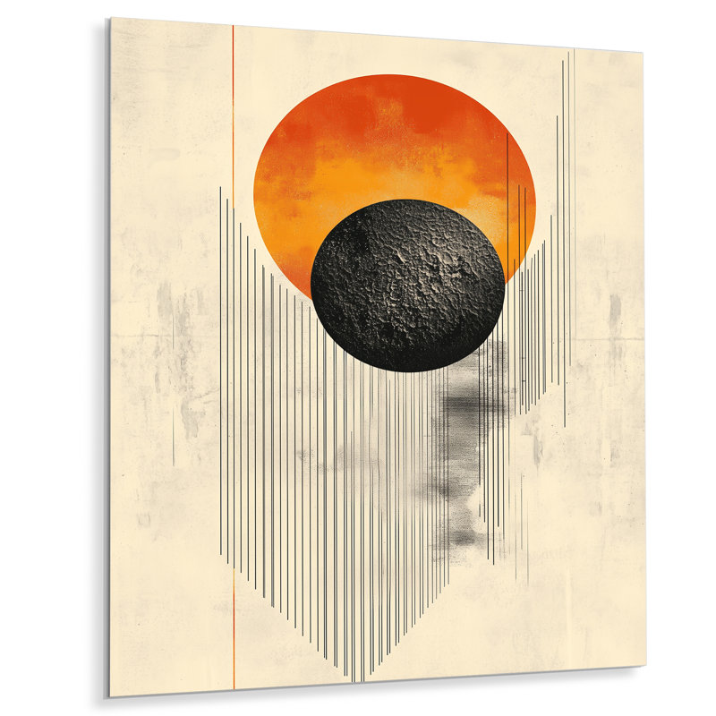 Orange et noir labyrinthe au soleil - art mural abstrait Mid-Century en métal, impression éclectique moderne sur métal