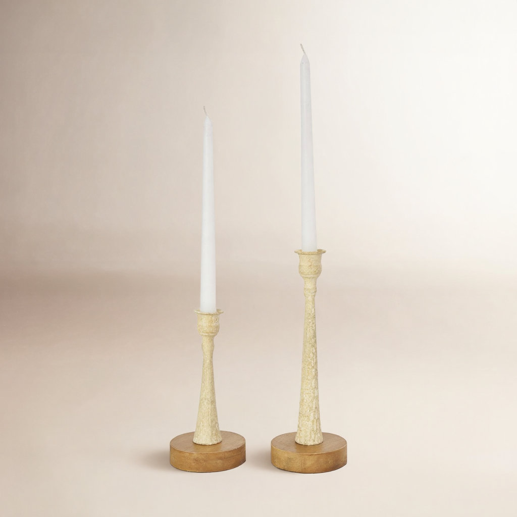 Alia Tabletop Candlestick, Beige/Natural