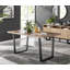 Kylooe Modern Brown Wood And Black Metal Dining Table Set With 6 Upholstered Faux Leather Chairs