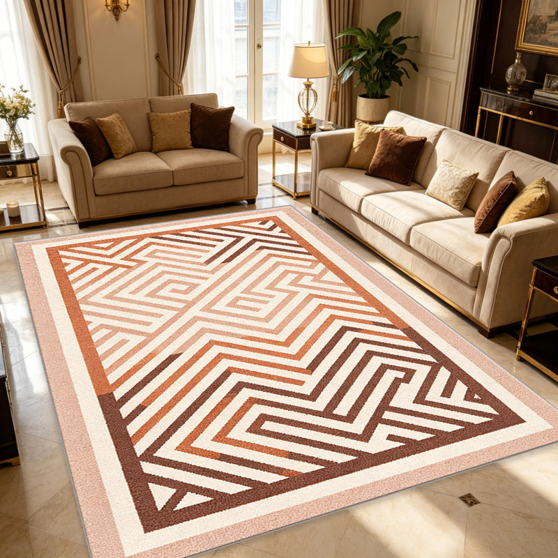 Geometric Maze Terracotta carpet-easy to clean, machine-washable, soft and comfortable; suitable for door mats, kitchens, living rooms, bedrooms, corridors, and laundry areas. Easy to clean, durable carpet for home decoration.