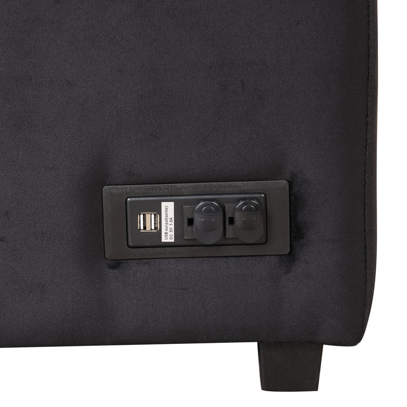 Canapé-lit en forme de L 84,75 po avec repose-pieds escamotable 2 en 1 avec rangement, capacité de 1000 lb, Noir