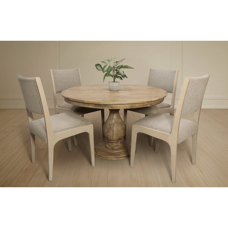Ensemble de salle à manger rond 48 po avec 4 chaises Ash en tissu argenté contemporain Jenna