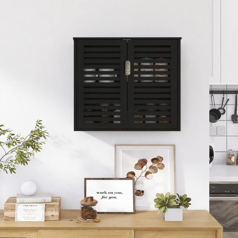 Bamboo Wall Mounted Required Bathroom Cabinet, Black