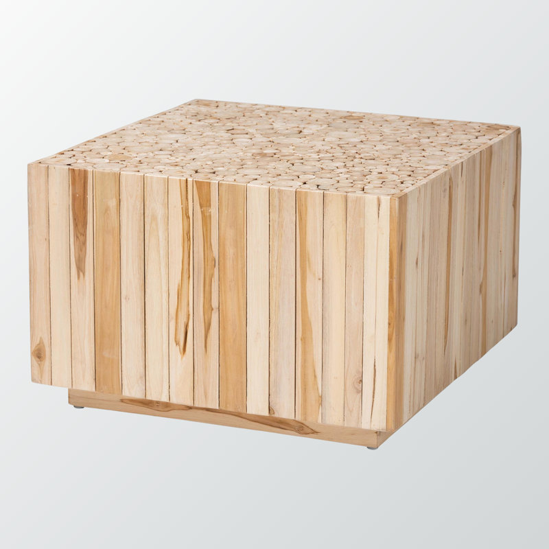 Augusta Natural Teak Wood Square Cocktail Table with Plinth Base