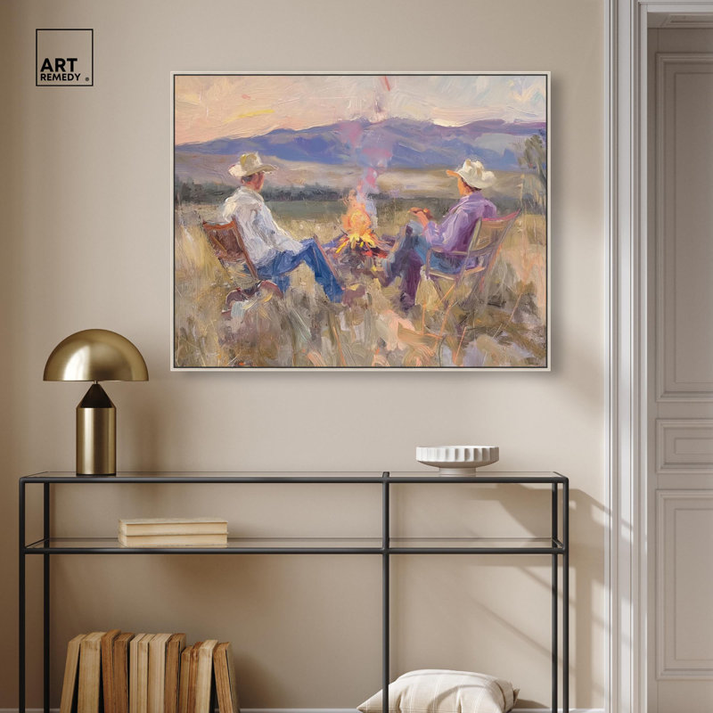 «High Plains Camp», art mural sur toile par Art Remedy, H 17 po x l 21 po, Cadre flottant, Argent argent