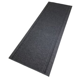 Indoor/Outdoor Double-Ribbed Carpet Runner with Skid-Resistant Rubber Backing - Smokey Black - 3' x 10