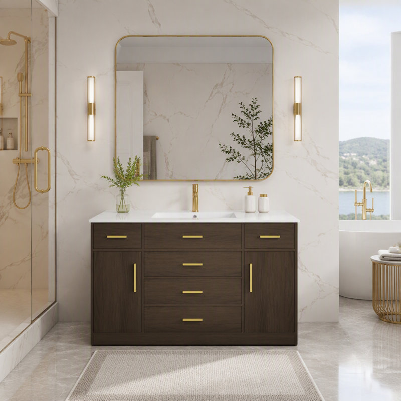 Meuble-lavabo avec beaucoup de rangement, 2 portes à fermeture en douceur et 6 tiroirs pour une organisation élégante
