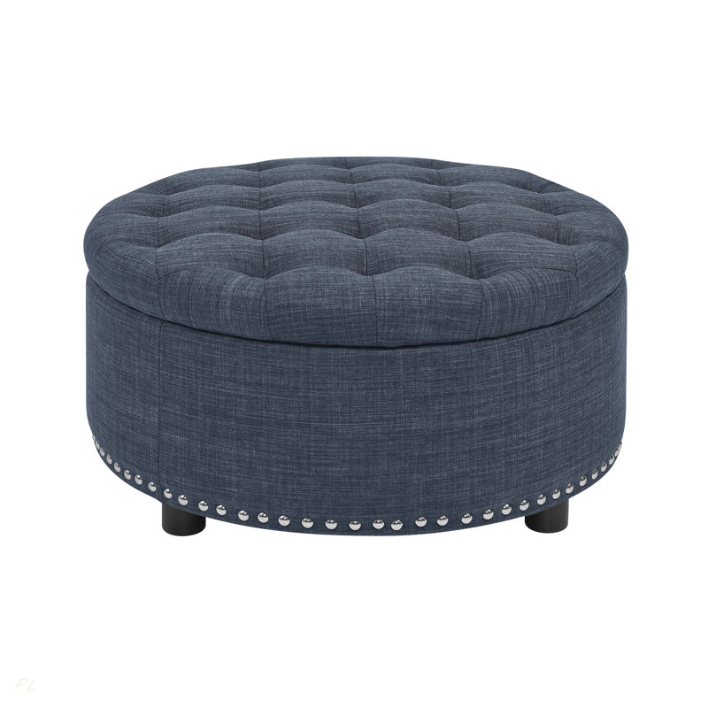 Tufted Storage Ottoman, Dark Blue