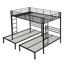 Lit superposé double au-dessus de simple avec structure en métal, vertical, rails à quatre côtés et tablette pour ranger les ceintures