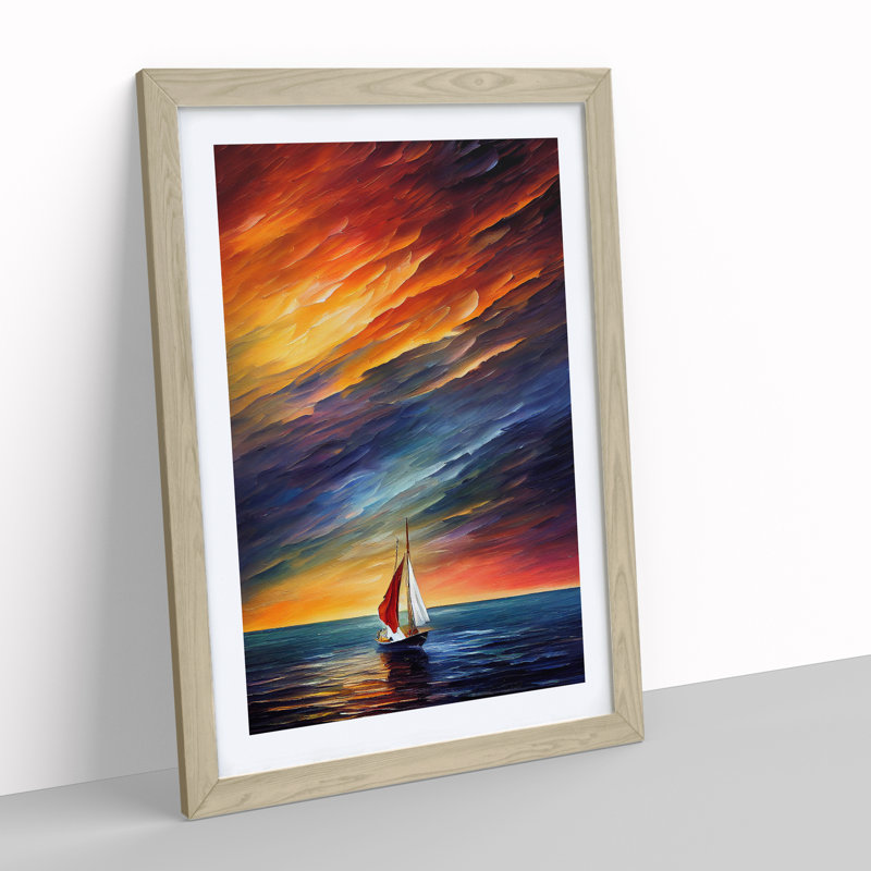 Boat At Sunset No.2 Framed Print, 64cm H x 46cm W x 2cm D, Oak