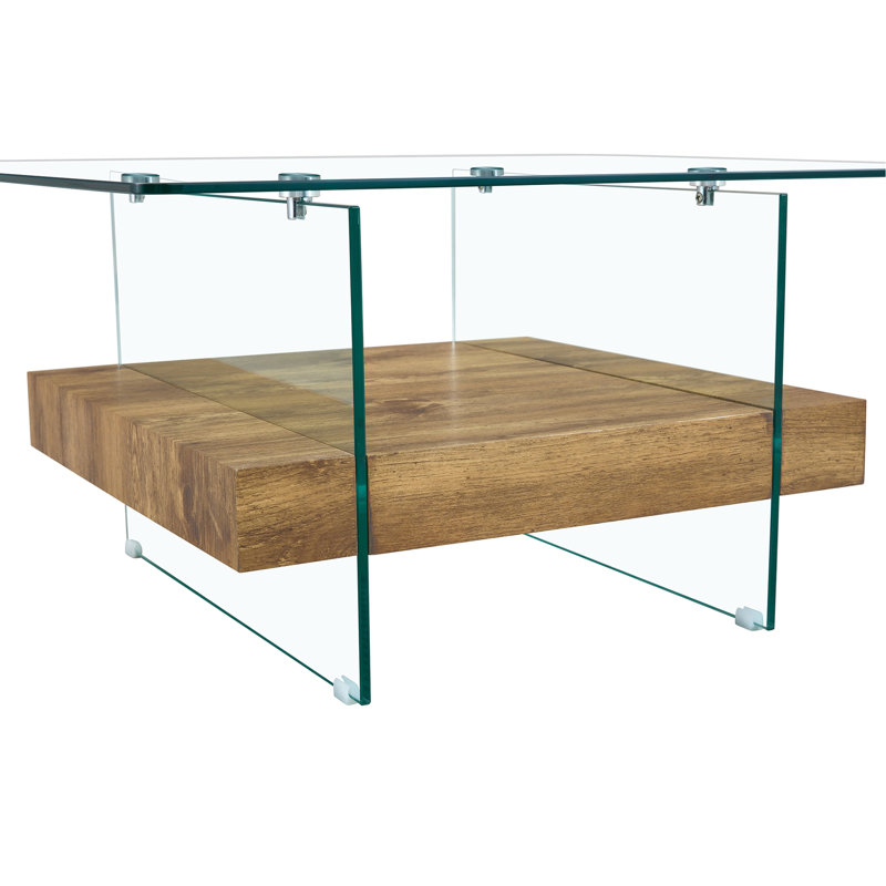 Hezekiah 31.4" Modern Two-Tier Square Coffee Table, Natural Wood
