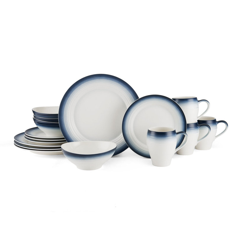 Mikasa Swirl 16-Piece Dinnerware Set, Service for 4, Ombre Blue