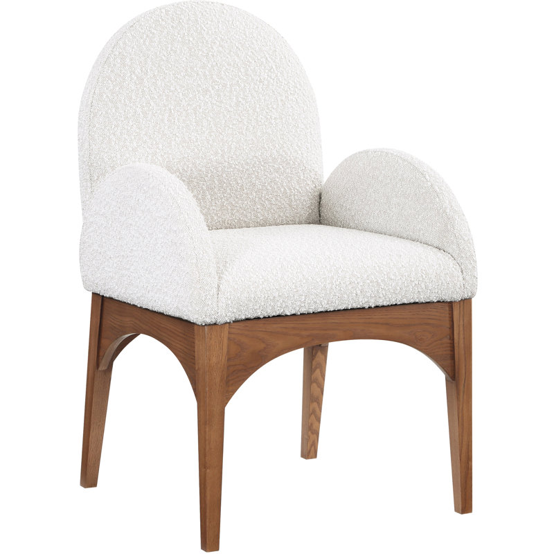 Waldorf Fabric Arm Chair Dining Chair, Cream Boucle Fabric, Walnut