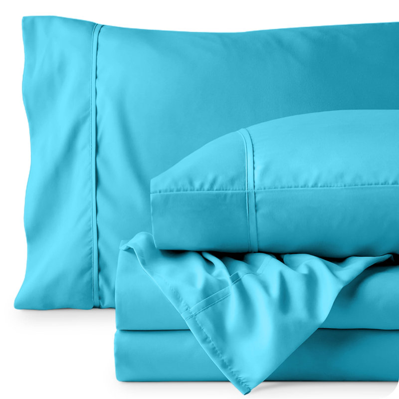 Microfiber Sheet Set with Bonus Pillowcase Set, Aqua, Split King