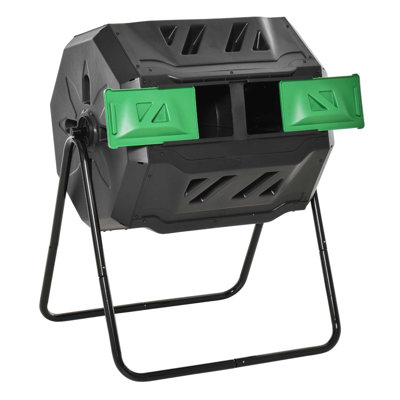 Composteur rotatif à double chambre Outsunny de 163 litres (43 gallons), en acier, pour déchets de jardin extérieurs, vert.