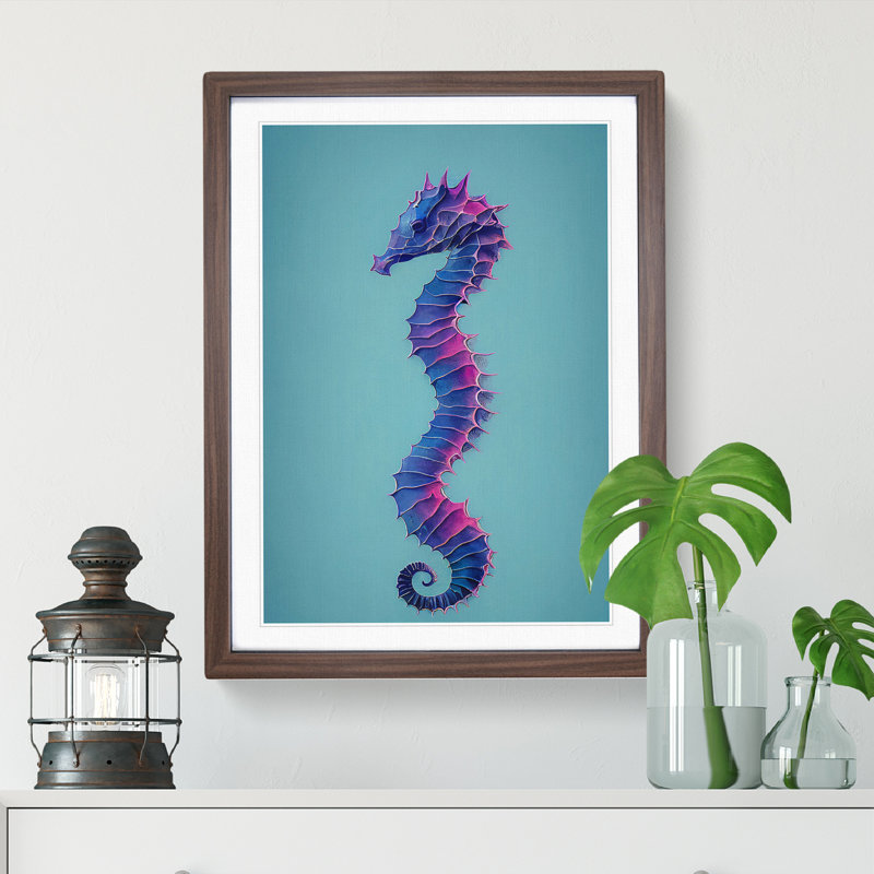 Seahorse In Colour No.1 - Single Picture Frame Painting, 64cm H x 46cm W x 2cm D, Brown Framed