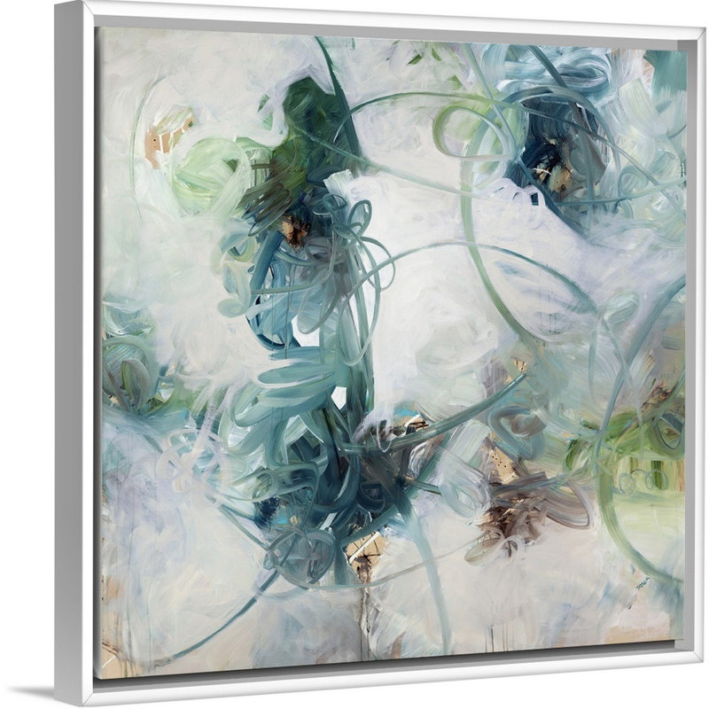 «Tangled Up in Blue», peinture sur toile, H 21,7 po x l 21,7 po x P 1,75 po, Cadre flottant blanc