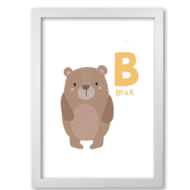 Alphabet Animals, B Is For Bear - Print, 30 cm H x 21 cm W x 5 cm D, White Grain Frame