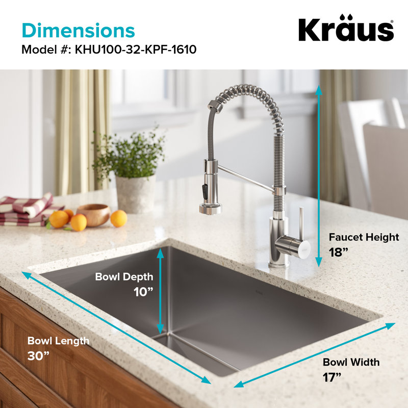 Kraus 32-in Standart Pro Kitchen Sink Combo Set with Bolden™ Kitchen Faucet and Soap Dispenser, Stainless Steel/Matte Black
