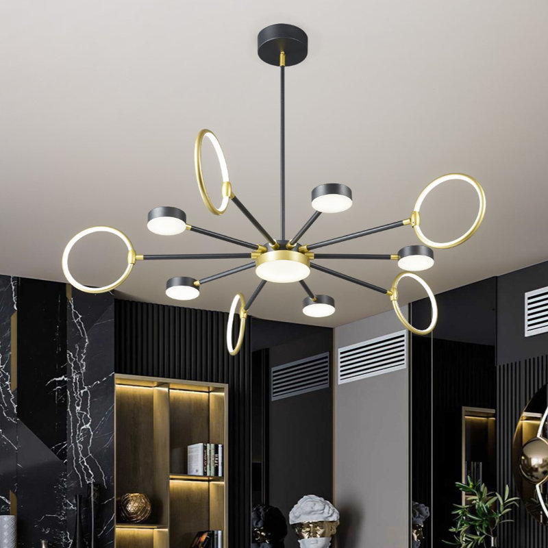Luminaires suspendus ronds modernes Modern Industria, Noir / or, 11 Lights