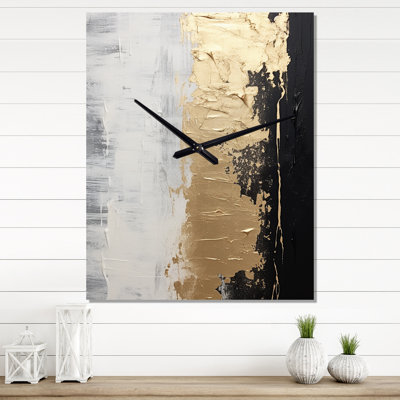 Nature essentielle de l'alchimie abstraite or noir II - Peinture abstraite horloge murale moderne