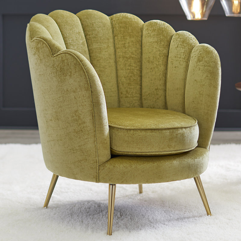 Fauteuil demi-tonneau Carrigan, Velours citron