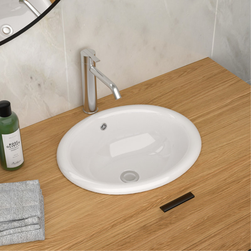 Lavabo vasque en céramique blanc semi-encastré de 17 po x 15,5 po pour salle de bain, conception améliorée, matériau acide, lavabo de salle de bain simple à nettoyer, concept d'esthétique moderne, structure de corps Scratch, rapide