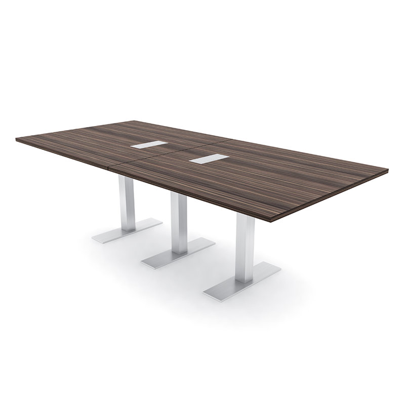 Table de conférence rectangulaire avec base en T en métal | Unité électrique, L 96 po x l 48 po, Eucalyptus naturel
