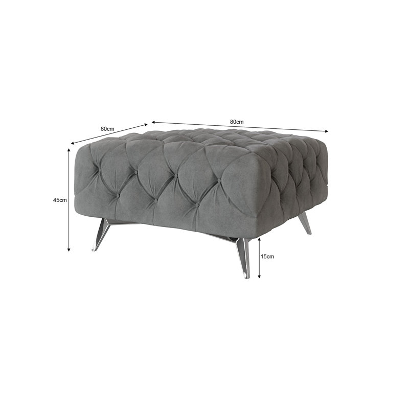 Chesterfield Footstool Bixby with Silver Metal Legs, Grey