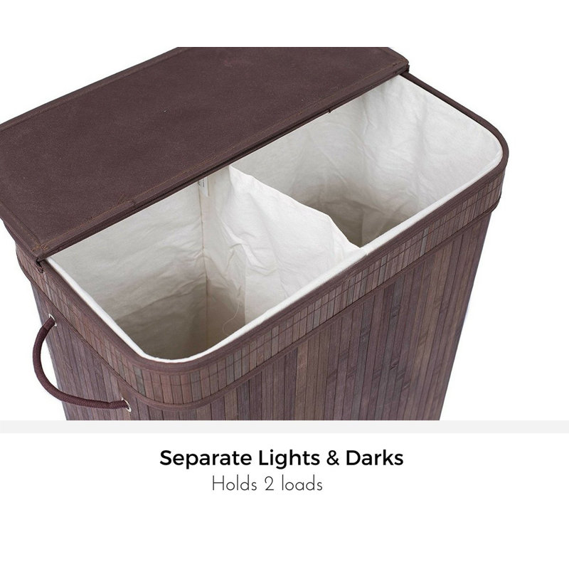 Espresso Bamboo Double Laundry Hamper with Lid and Cloth Liner