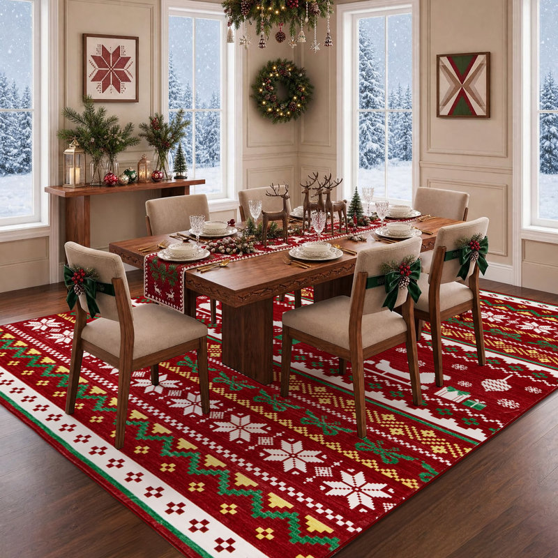 Tapis de Noël antidérapant lavable pour l'intérieur, Rouge, 4*6