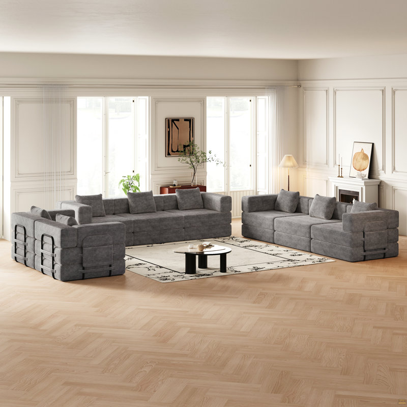 Canapé-lit convertible 8 places, canapé en chenille, Chenille - Noir