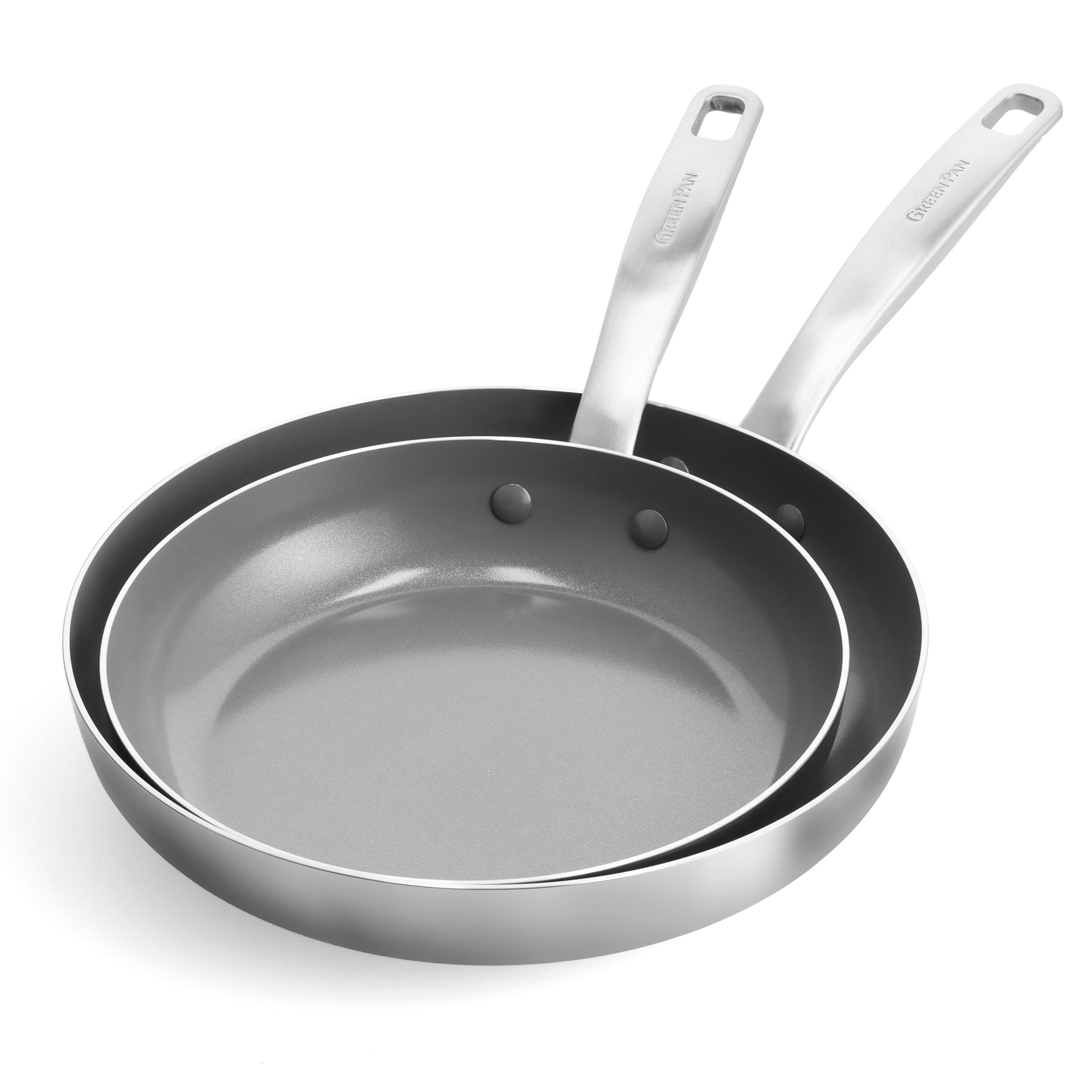 Two Pans Set GreenPan Chatham Healthy Ceramic Nonstick Stainless Steel 2 Piece ...