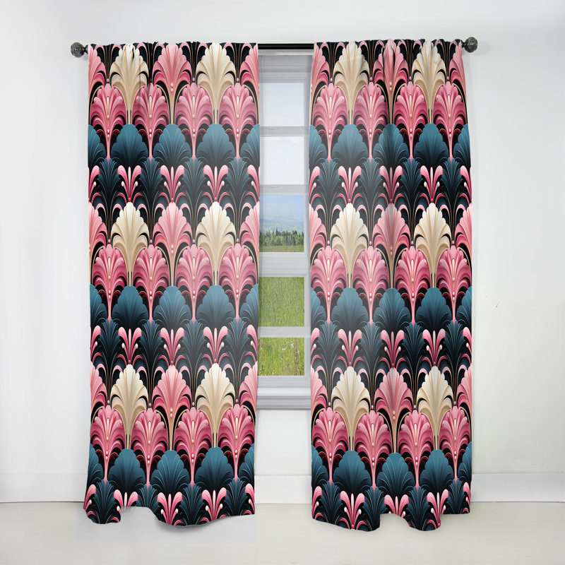 Motif damassé rose et bleu art déco - Rideau en velours bohémien - obscurcissant - 1 panneau, L 52 po x L 108 po