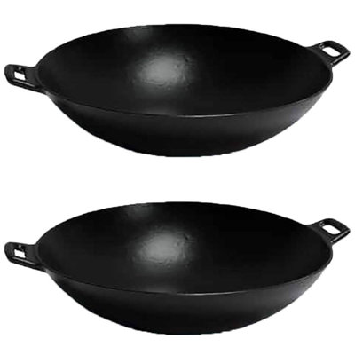 Wok en fonte Kamado Joe avec poignées pour barbecue classique ou Big Joe, noir (paquet de 2)