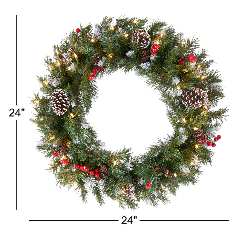 Frosted Berry Wreath with Clear Lights, 24" H x 24" W x 6" D