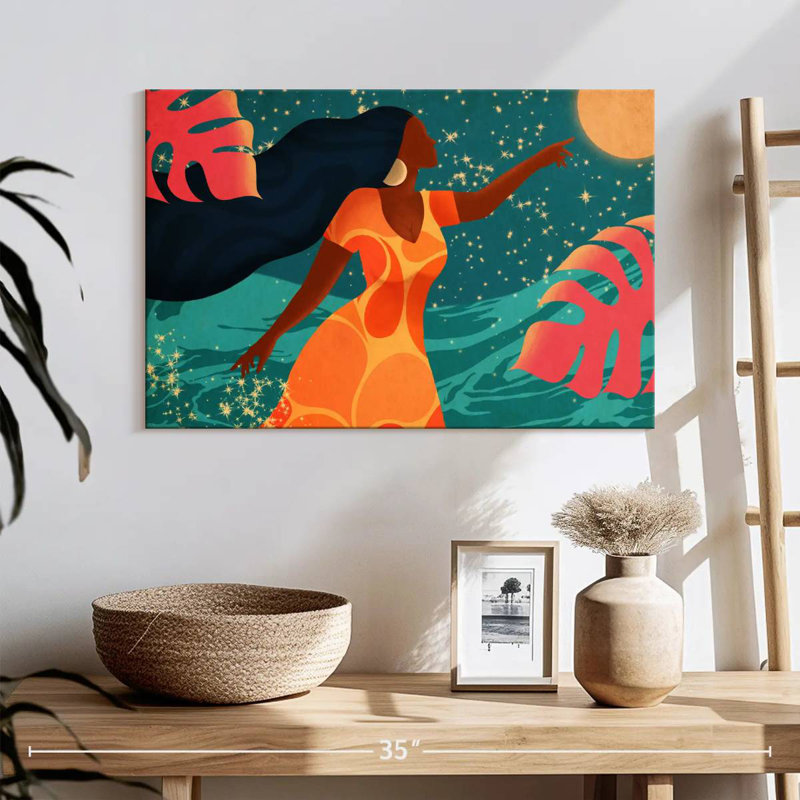 Latina chassant le clair de lune, H 16 po x l 24 po