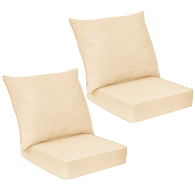 2PCS Deep Seat Chair Cushion Pads Set Indoor/Outdoor w/ Rope Belts Beige