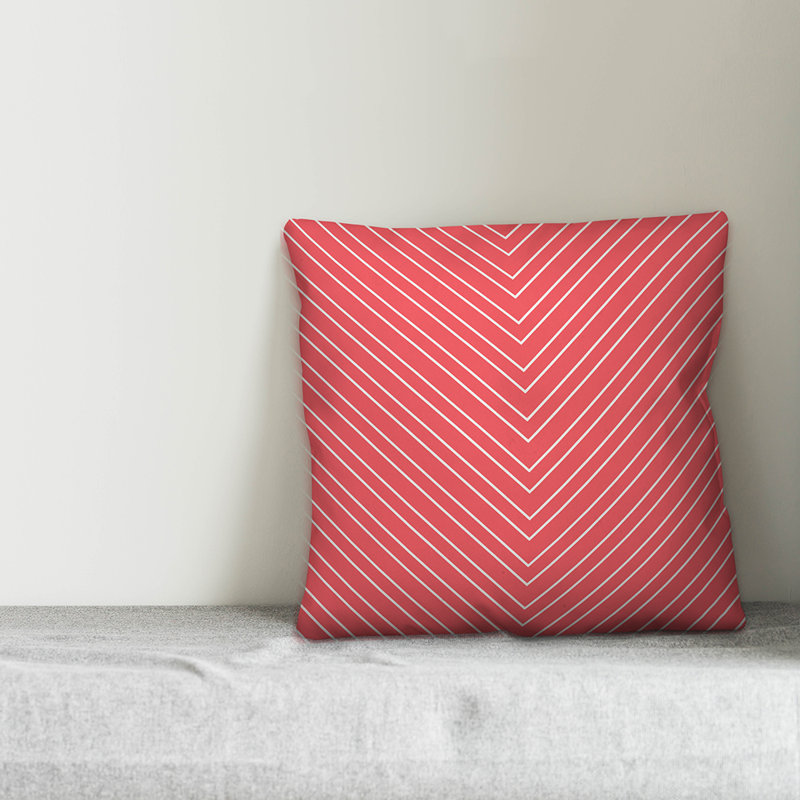  Coussin intérieur / extérieur à chevrons, Polyester / Bourre en polyester, 16 po x 1 po, Rouge clair / blanc
