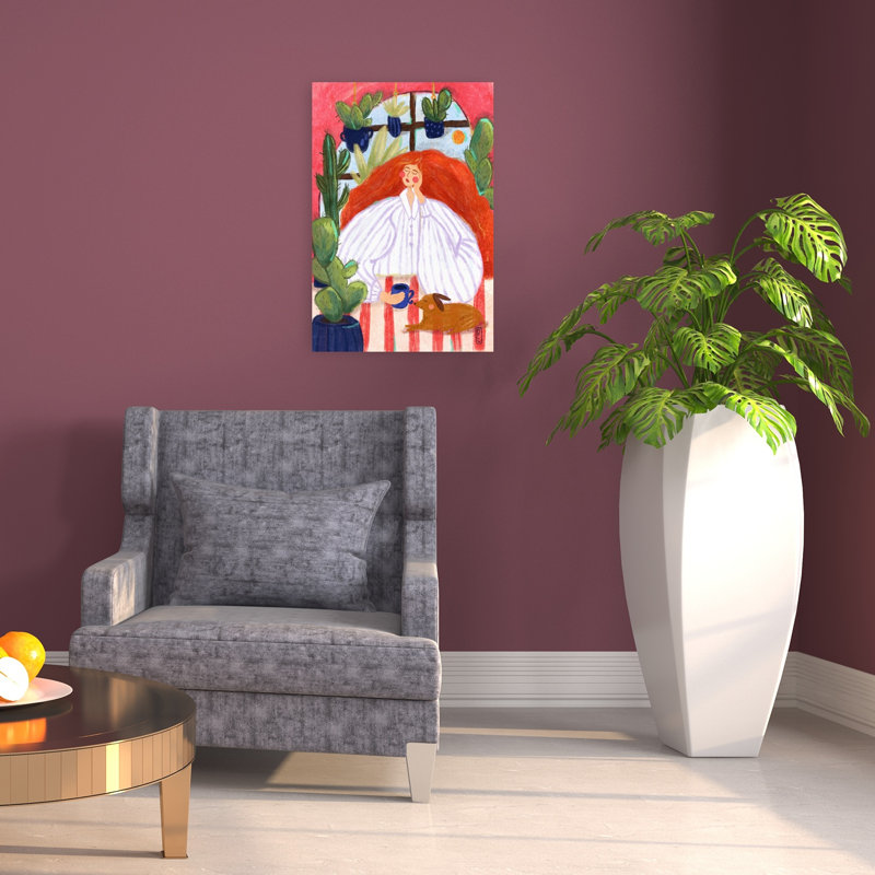 «Cozy Morning Relaxation Peaceful Abstract Contemporary Cactus Plant Dog Landscape Nature», reproduction d'art murale