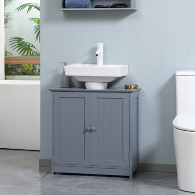 Meuble-lavabo gris sous le lavabo. Unité de rangement à 2 portes et 2 tablettes. Économisez de l'espace. Tablette réglable. , Capacité de 33 lb. 23,5 po x 12,04 po conçu pour le rangement. Style peu encombrant. À l'intérieur. Matériau solide.