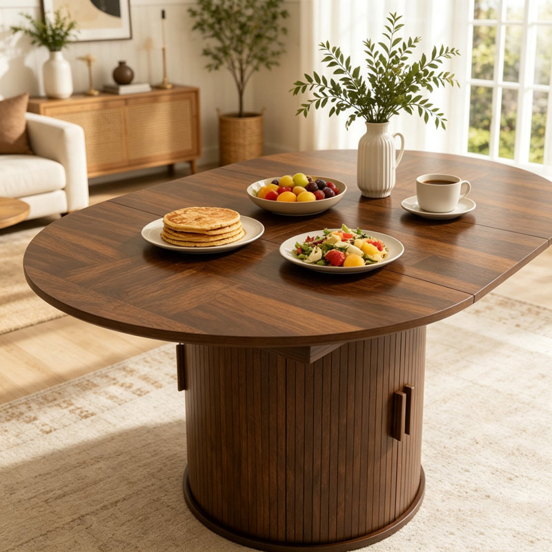 Table de salle à manger extensible 43,3 po avec rangement caché et base de porte coulissante