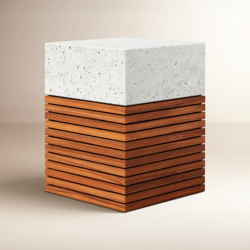 Aranda Garden Stool, Ivory Terrazo