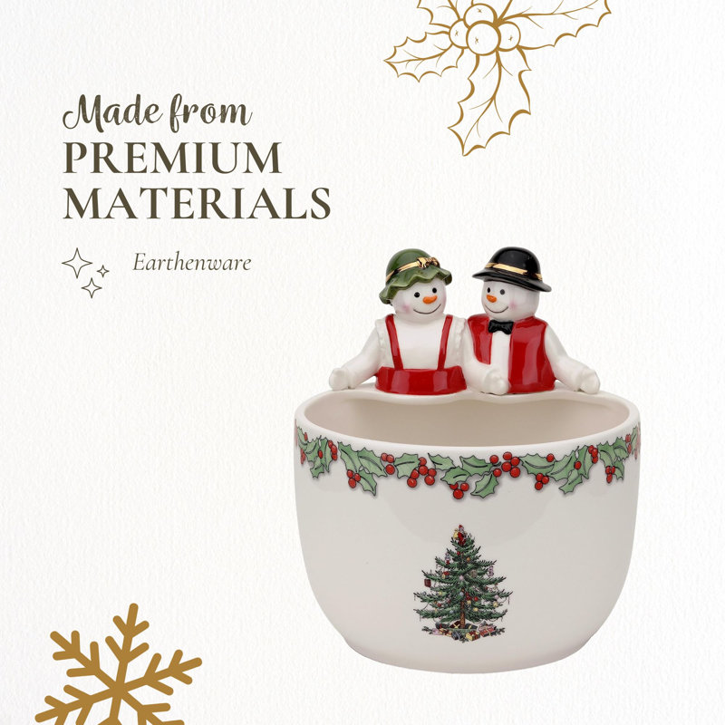 Spode Christmas Tree Figural Mr. and Mrs. Snowman Dining Bowl