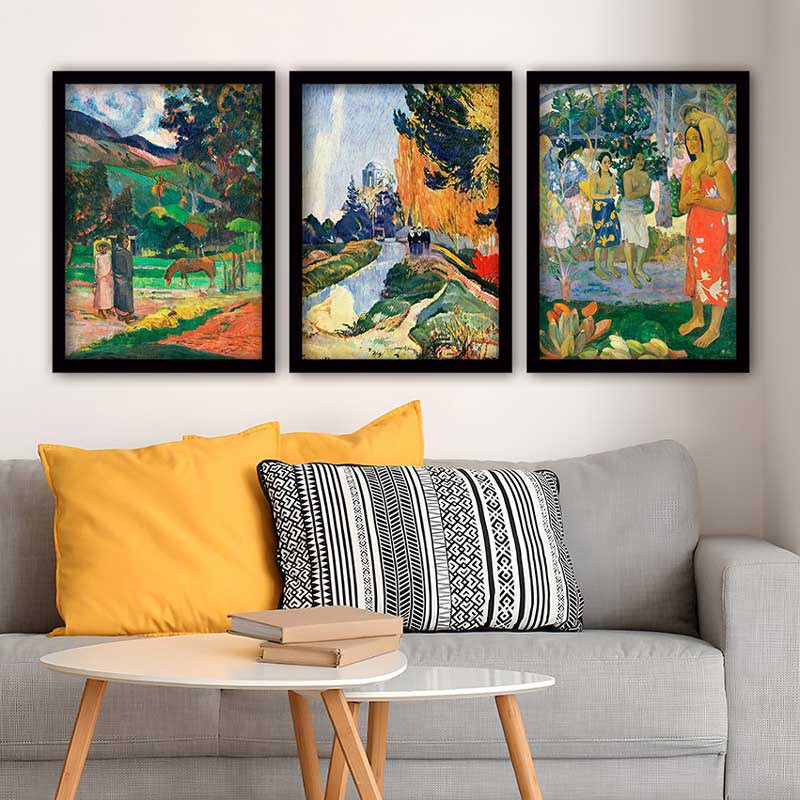 Ensemble de 3 peintures élégantes encadrées décoratives, 13,8 x 17,7 pouces chacune | 100% bois avec cadre 100% polystyrène (épaisseur: 0,8 pouce) | Impression numérique UV, parfaite pour le salon et la décoration intérieure
