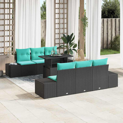  Ensemble de canapé de jardin 7 pièces noir et turquoise 100 x 55 x 73 cm