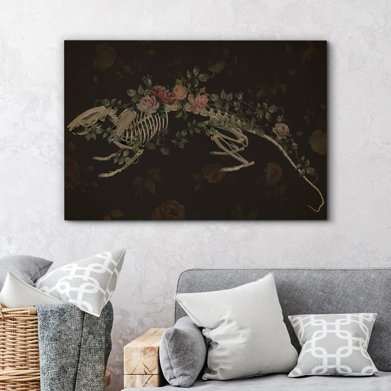 Aquarelle, pastel, rose, colonne vertébrale, illustrations, Moody, foncé, œuvres d'art, décor moderne, Toile tendue