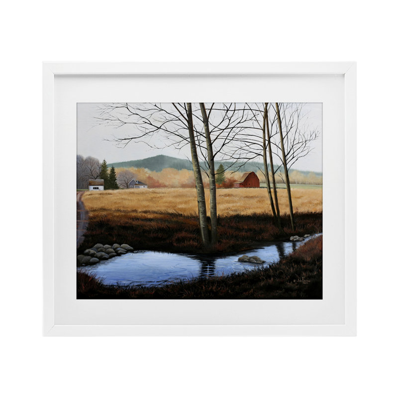 Scène de campagne idyllique, reproduction encadrée sous verre, conception de Julie Peterson, H 17 po x l 21 po