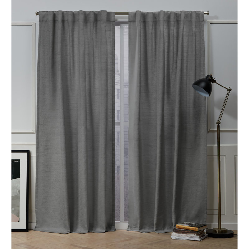 Nicole Miller Mellow Slub Textured Hidden Tab/Rod Pocket Top Light Filtering Curtain Panel Pair, Black Pearl, 54" W x 96" L